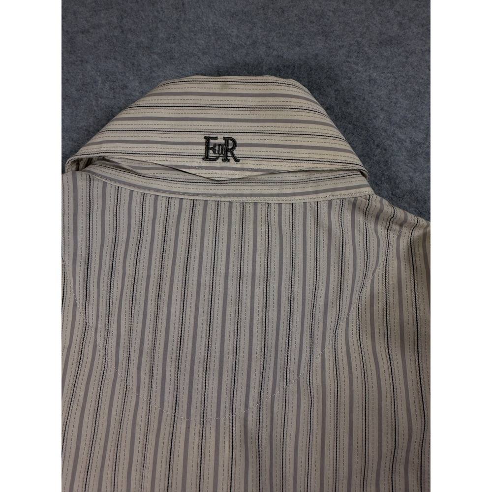 English Rose by EL Blouse Gray Stripe Long Sleeve Embroidered Cotton Sz L SKU242 - Picture 3 of 12